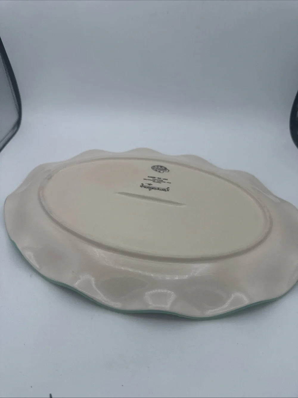 Temptations Blue Floral Lace Scalloped Edged serving platter  Tray 14x10”
